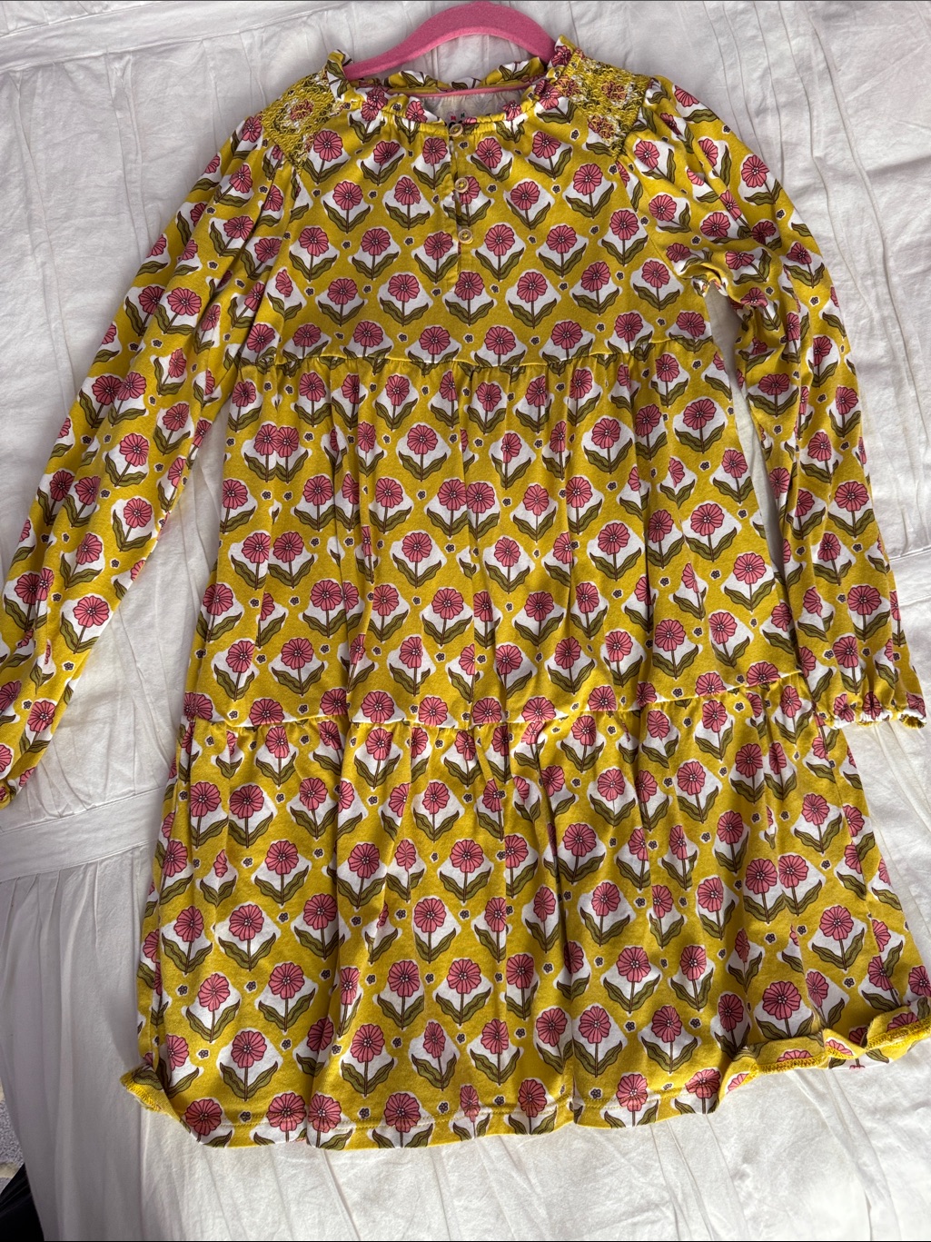 Mini Boden Yellow Dress With Pink Floral Print